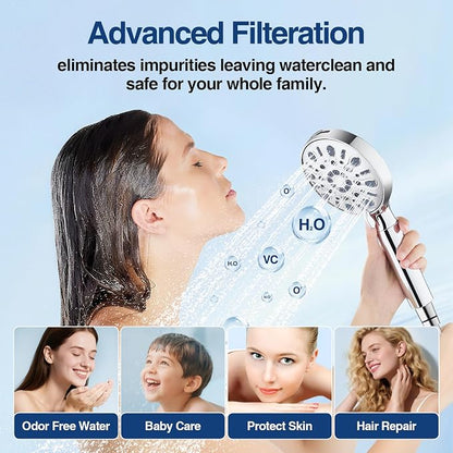 Filtered Shower Head with 8 Spray Modes, High Pressure Handheld Showerhead Filter for Hard Water Filtering Showerhead with Hose(N8HS702CP-NA)