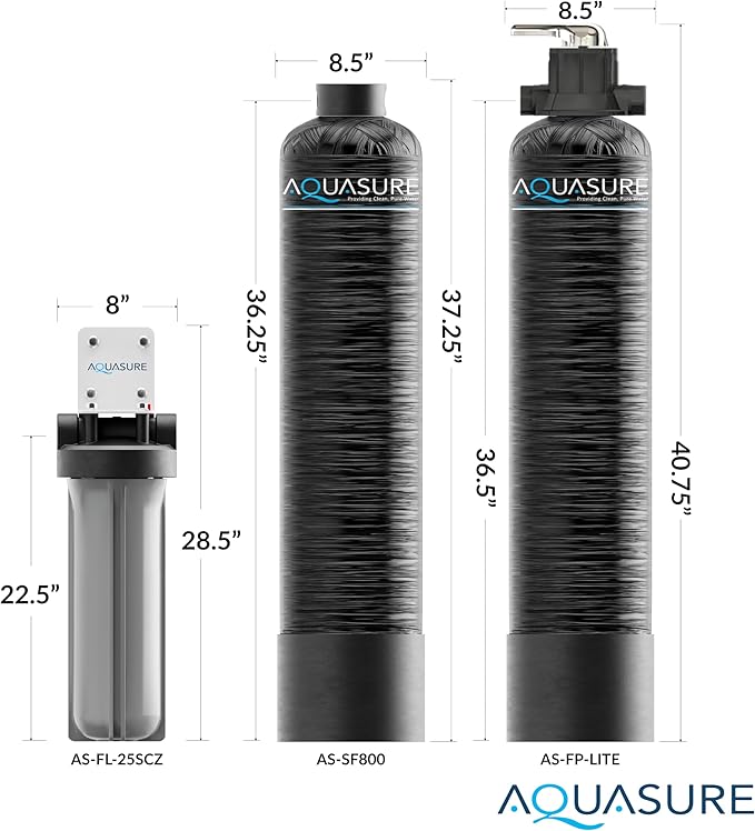 Aquasure Serene Lite 800K Gallons Whole House Salt-Free Water Conditioner/Descaler Bundle with Pleated Sediment Filter and GAC/KDF55 Treatment System for 1-3 Bathrooms | Removes 99% of Contaminants