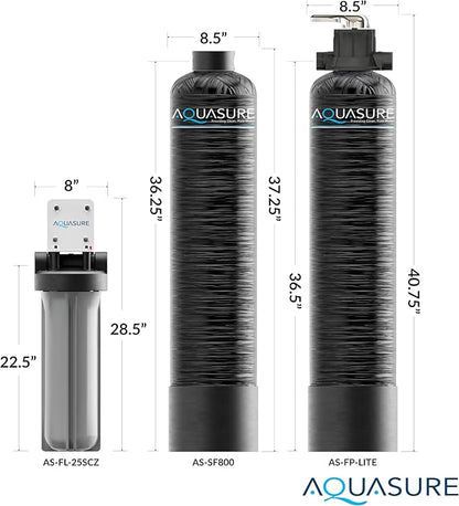 Aquasure Serene Lite 800K Gallons Whole House Salt-Free Water Conditioner/Descaler Bundle with Pleated Sediment Filter and GAC/KDF55 Treatment System for 1-3 Bathrooms | Removes 99% of Contaminants