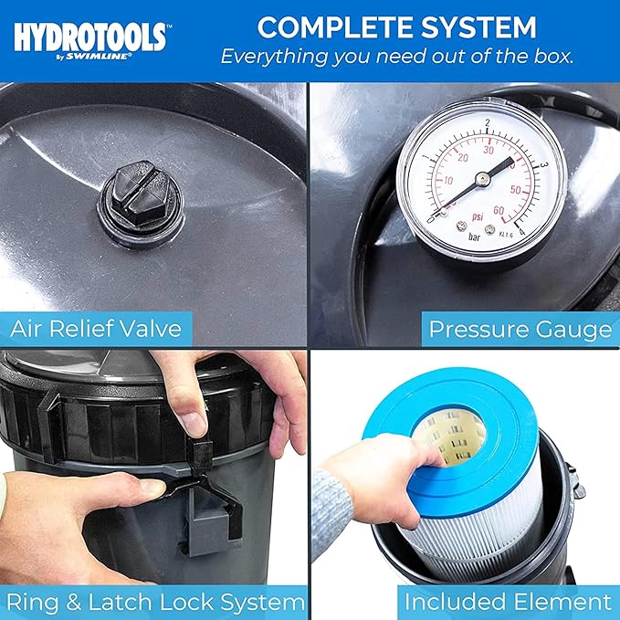 SWIMLINE HYDROTOOLS Model 76071 Sure-Flo Above-Ground Pool Cartridge Filter System - 70 Sq. Ft. Filtration Area, 0.9 THP, 4,500 GPH, 110V/60Hz Single Speed Pump for Pools up to 19,000 Gallons