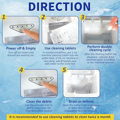 Ice Machine Cleaner Maker and Descaler - 24 Ice Maker Cleaner Tablets Compatible with All Major Brands, Nickel Safe Descaler Countertop Portable Commercial Icemaker Cleaning Solution