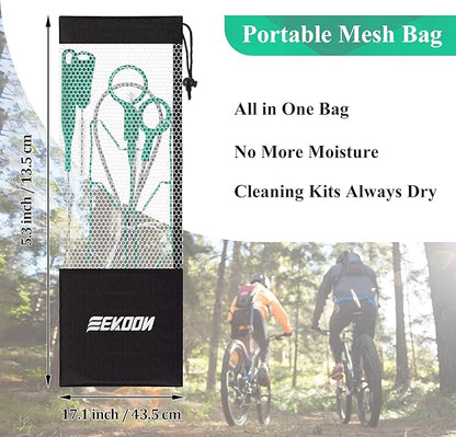 Feekoon Reservoirs Backpack Accessories Hydration Bladder Cleaning Kit with Flexible Long Brush for Hose, Small Bite Valve and Big Brush, Drying Collapsible Bladder Frame, Carrying Pouch