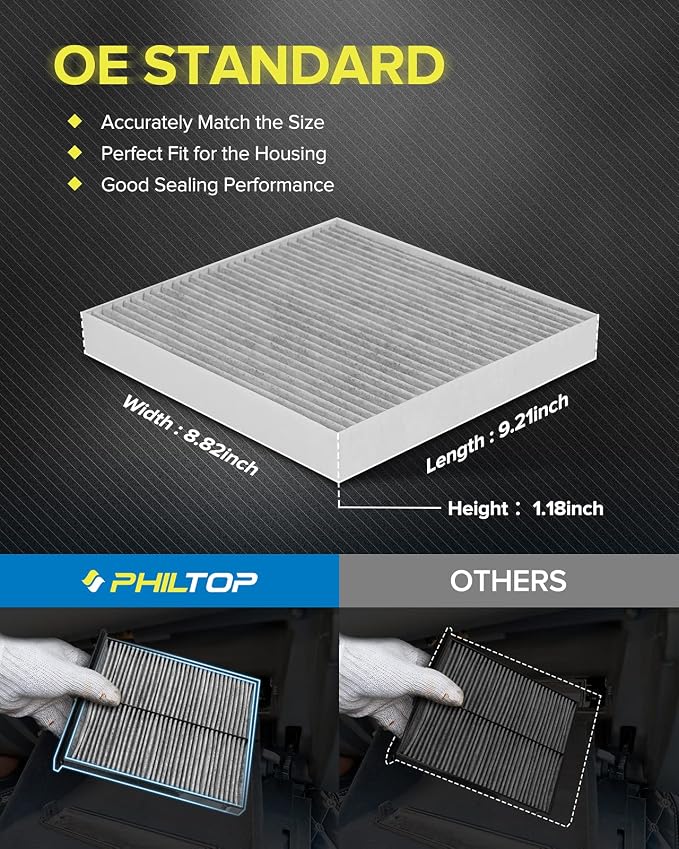 PHILTOP HEPA Cabin Air Filter w/Activated Carbon, Compatible with CF10134 Honda Civic, CR-V, Accord, Pilot, Odyssey, Passport, Ridgeline, Accord Crosstour, Crosstour, Acura MDX, RDX, TLX, TL, TSX, ILX