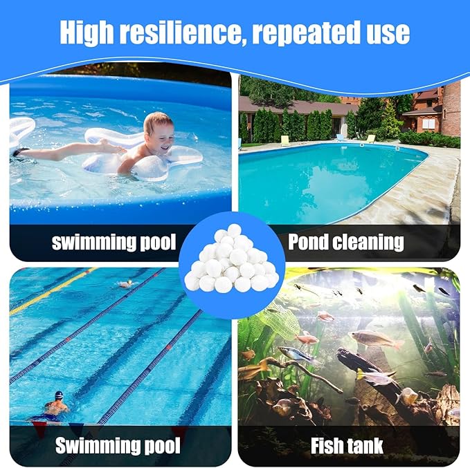 Pool Filter Balls, 3.1 lbs for Sand Filter, Eco-Friendly Fiber Media Equals 100 lbs Pool Filter Sand, Reusable Filter Media Balls, Higher Efficiency Water Filtration for Swimming Pool