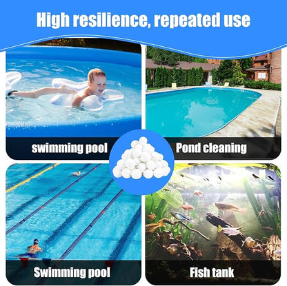Pool Filter Balls, 3.1 lbs for Sand Filter, Eco-Friendly Fiber Media Equals 100 lbs Pool Filter Sand, Reusable Filter Media Balls, Higher Efficiency Water Filtration for Swimming Pool