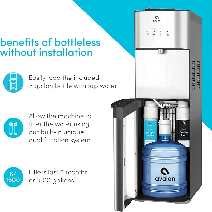 Avalon Bottom Loading Water Cooler Water Dispenser with Filtration - 3 Temperature Settings - Hot, Cold & Room Water, Durable Stainless Steel Construction - UL Listed NSF Approved