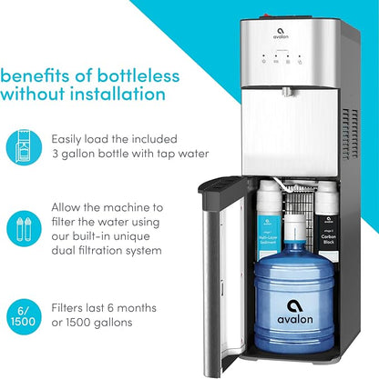 Avalon Bottom Loading Water Cooler Water Dispenser with Filtration - 3 Temperature Settings - Hot, Cold & Room Water, Durable Stainless Steel Construction - UL Listed NSF Approved
