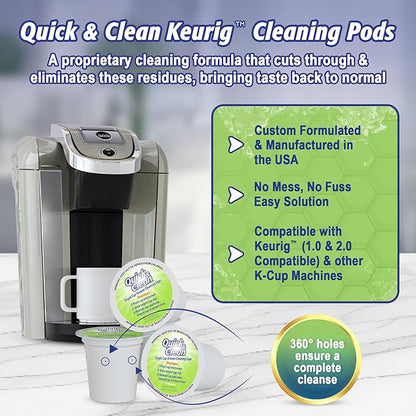 Quick & Clean 4-Pack of Cleaning Cups with Descaler Bundle (2 Total Uses) - 2.0 Compatible, Descaling Solution for Keurig, Nespresso, Ninja, Delonghi, All Coffee and Espresso Machines