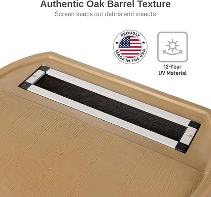 RTS Home Accents 50-Gallon Rain Barrel, Flat Back Rain Water Collection Barrel, Link Kit Included, Oak Color (2 Pack)