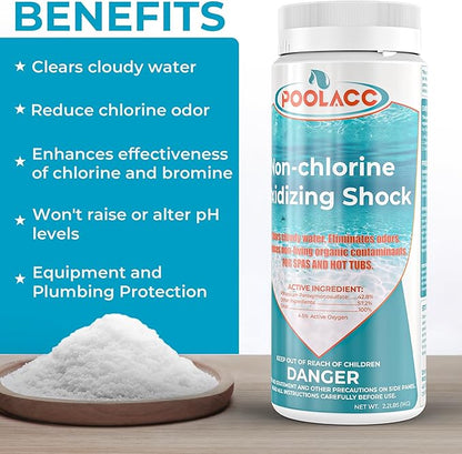 Non-Chlorine Spa Shock for Hot Tub -2.2 lbs×4 Packs, Chlorine-Free Shock Oxidizer Treatment for Hot Tubs, Spas and Swimming Pools, Fast Acting Oxidizing Shock for Crystal Clear Water, 35.2oz×4