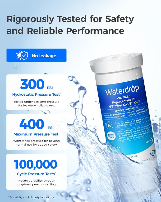 Waterdrop XWFE® Water Filter, Replacement for GE® XWFE®, Built-in Chip | Replacement for GE® XWF, Compatible with GNE27, GFE26, GDE25, GSS25 and PSE25 Series Refrigerators, NSF 42 & 372 Certified