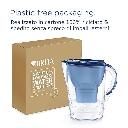 BRITA Marella Blue Water Filter Jug (2.4L) incl. 3 x Brita MAXTRA PRO All-in-1 Filters That Reduces Chlorine, Limescale and PFAS - Elegance and Functionality
