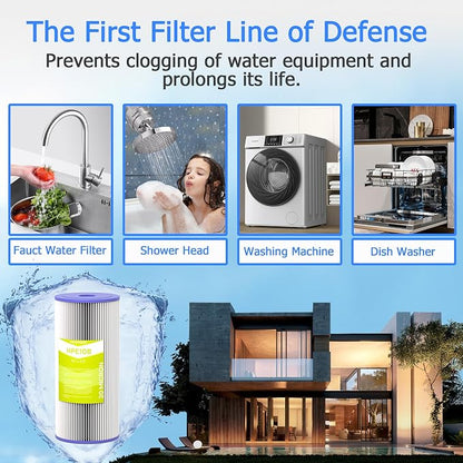 20 Micron Whole House Water Filter Cartridge, 10" x 4.5", 4-Pack | Pleated Sediment Filters for Well Water, Replacement for FXHSC, GXWH40L, GXWH35F, W50PEHD, W10-PR, R50-BBSA