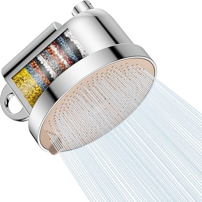 NSF Certified Filtered Shower Head - 5 Settings High Pressure Rain Shower Head with Filter for Hard Water Softener - Easy Install & Replace - Bathroom Showerhead to Remove Chlorine & Heavy Metals