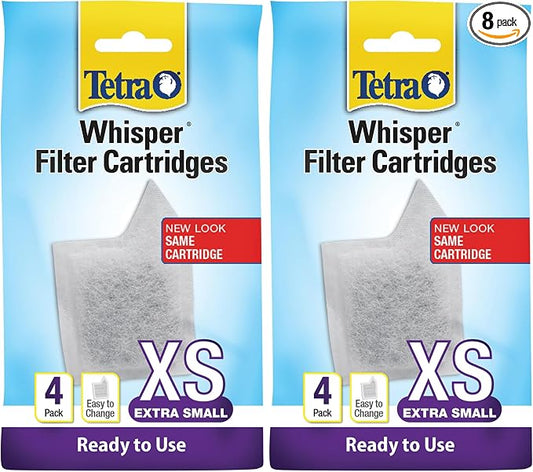Tetra Whisper XS Filter Cartridges for Aquariums, 8 Count, Ready to Use, Fits Whisper Filters for Fish Tanks Up to 3 Gal