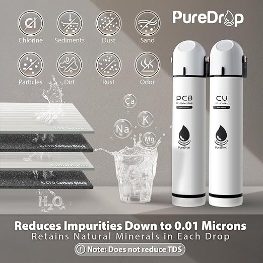 PureDrop PDR-16KUF2 0.01 μm Ultra Filtration Under Sink Water Filter, High Capacity 2-Stage Under Sink Filtration System, Reduces Chlorine, Bad Taste & Odor, 16K Gallons
