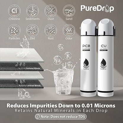 PureDrop PDR-16KUF2 0.01 μm Ultra Filtration Under Sink Water Filter, High Capacity 2-Stage Under Sink Filtration System, Reduces Chlorine, Bad Taste & Odor, 16K Gallons
