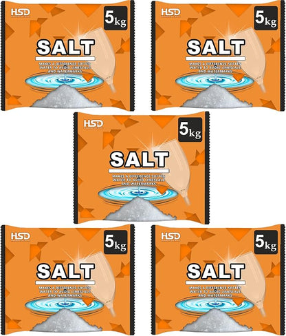 dishwasher salt 5kg powerful crystal, limescale remover on your glassware and water softener, life & improving its performance, 99% purity (5 pack)