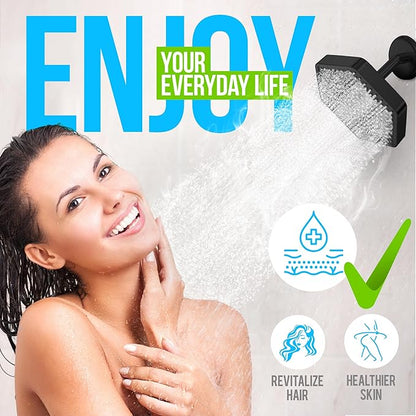 AquaHomeGroup Luxury Rain Shower Head with Filter - Reduces Chlorine, Rust and Sediment - Vitamin C E and A - High Pressure - Spa Effect - Black