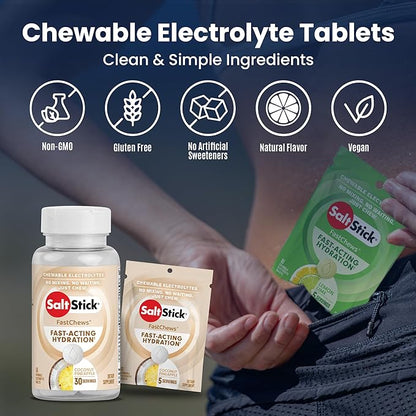 SaltStick Electrolyte FastChews - 120 Coconut Pineapple Resealable Chewable Electrolyte Tablets for Hydration, Salt Tablets for Running - 120 Tablets