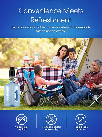 Brio Universal Water Bottle Pump | Manual Water Pump 1-5 Gallon Water Jug Dispenser for Camping Picnics and More! | 48mm & 55mm - (Multiple Color Options)