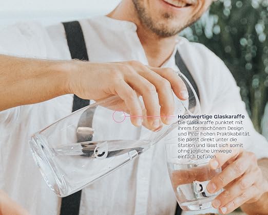 BWT Table Water Filter AQUAlizer Station | Advantage Pack with 2 Filter cartridges and Additional Glass Carafe