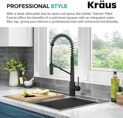 KRAUS Oletto 2-in-1 Commercial Style Pull-Down Single Handle Water Filter Kitchen Faucet for Reverse Osmosis or Water Filtration System in Matte Black, KFF-2631MB