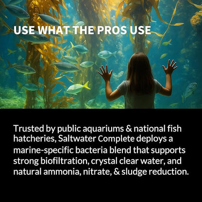 Saltwater Complete – Live Nitrifying Bacteria Blend for Saltwater & Reef Aquariums - Instant Cycle Marine Tank Starter - Removes Ammonia Nitrite - Clarifier - Safe for Fish Coral Invertebrates - 12oz