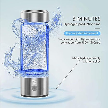 WZ Upgraded Hydrogen Water Generator Bottle, SPE & PEM Technology, Portable Type C Rechargeable Hydrogen Water Ionizer Machine, for Home Office Gift Travel Fitness Daily Drinking, 14OZ
