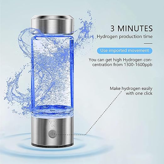 WZ Upgraded Hydrogen Water Generator Bottle, SPE & PEM Technology, Portable Type C Rechargeable Hydrogen Water Ionizer Machine, for Home Office Gift Travel Fitness Daily Drinking, 14OZ
