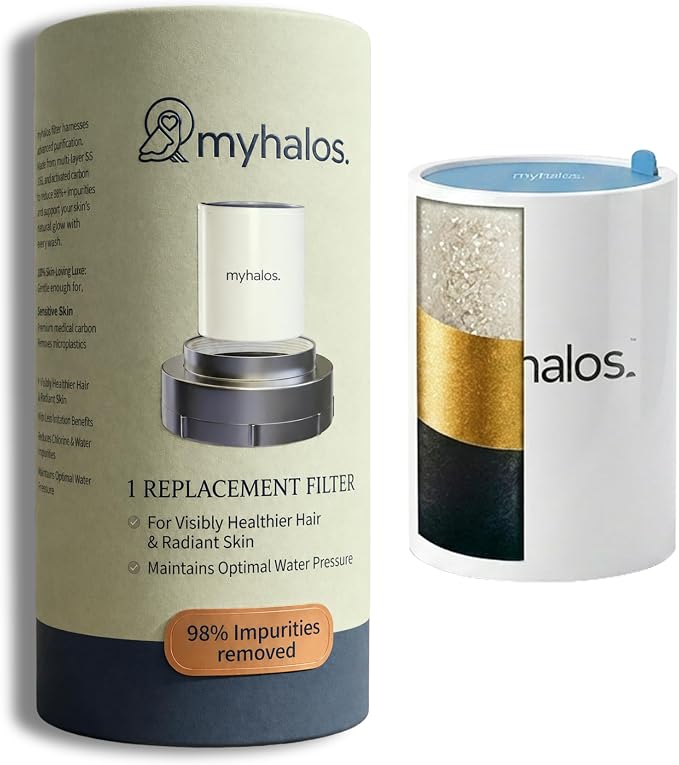 MyHalos Fixed Hard Water Shower Filter Cartridge Replacement - Home, Travel Power Filtered Shower Head Filter, Chlorine & Heavy Metal Removal - Water Softener, High Pressure- 3 Months Worth