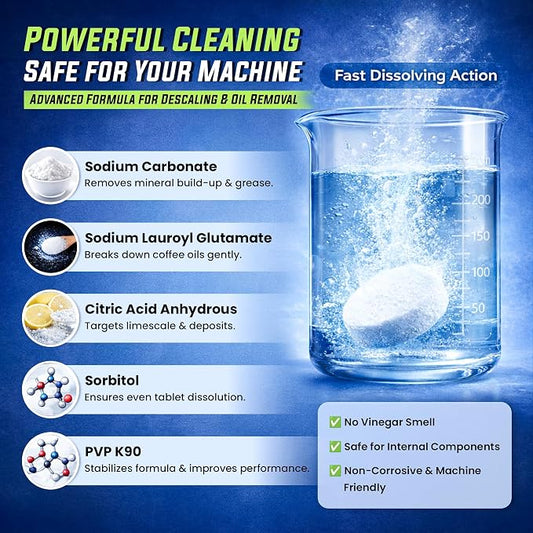Coffee Machine Cleaner Descaler Tablets 25 Pack - Compatible With Keurig, Nespresso, Philips, Ninja, Delonghi, Miele, Breville & More - Coffee Maker Cleaner Tablets with 1 Year Supply