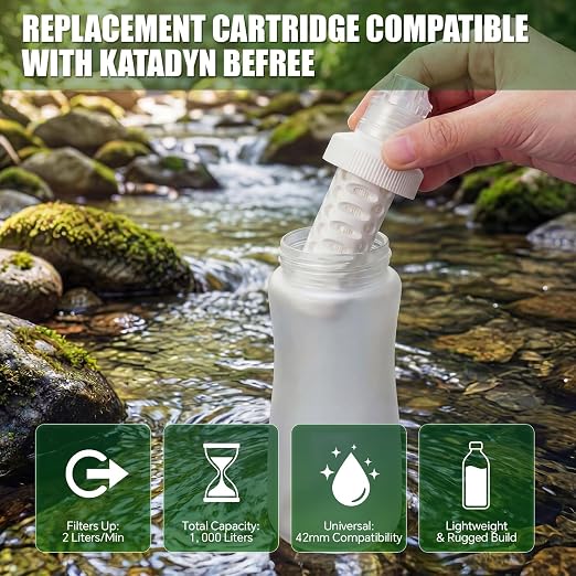 Amyhill 1 Pack Water Filter Cartridge Compatible with Katadyn Befree - 2L/min Open Flow 1000L Capacity 42mm Openings Wide-Mouth Bottle Filtration for Outdoor Hiking, Sports, Running & Cycling