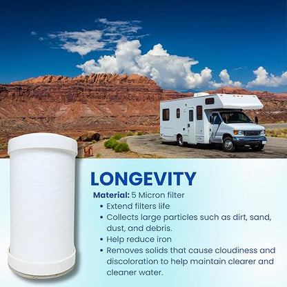 Replacement Cartridge Filters for RV Water Filter System, 5 inch, 0.2 Micron High Flow Filter