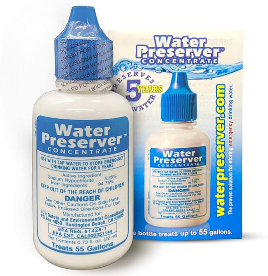 Water Preserver Concentrate for 55 Gallon, 5-Year Emergency Drinking Water Treatment and Storage Drops