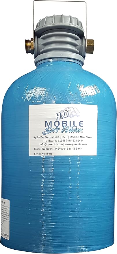 16,000 Grain Mobile Soft Water RV, Portable Softener, Premier Tank Head with 2” Salt Port, NSF 61 Brass GHC, for RV, Car Wash, Boating and Home use. with 4ft-1/2 ID Hose, Test Strips, and 'Y' Valve