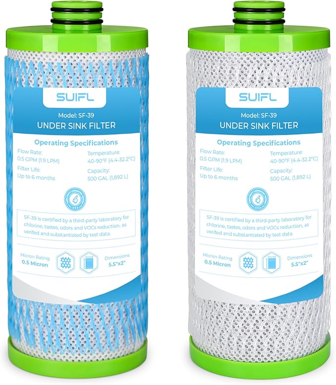 AO-US-200-R 2-Stage Under Sink Replacement Filter Cartridge, 2 Pack | Compatible with A. O. Smith Claryum 2-stage Under Sink Filter System AO-US-200 | Reduces Chlorine Taste & Odor