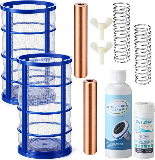 10 Pcs Copper Anode Replacement Kit, Solar Pool Ionizer Replacement, Include Copper Anode, Threaded Basket, Screen Spring, Wing Screw, Cleaner, Test Strips for Solar Pool, Reduces Chlorine