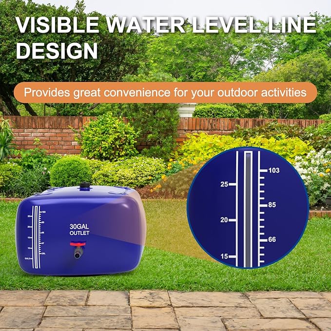 30 Gallon Water Bladder, 1000D PVC Foldable Portable Water Tank, Blue Large Capacity Water Bag Container for Garden, Drought Resistance, Fire Prevention, Emergency Supply