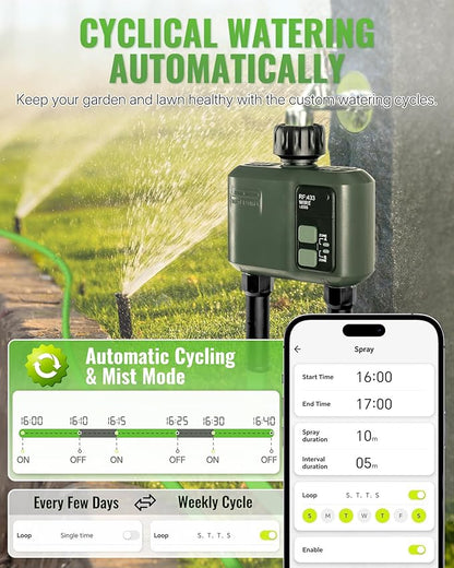 WiFi Water Timer for Garden Hose, Sprinkler Timer 2 Zone, Smart Lawn Watering System with WiFi Irrigation Controller, Voice Control, Automatic Irrigation/Rain Delay/Manual Watering D32WT06