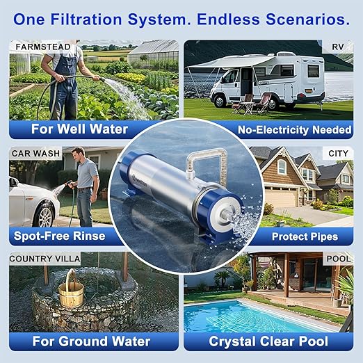 13.2 GPM Ultra-Filtration Whole House Water Filter System, Stainless Steel | 5-Year Lifespan Reusable Cleanable Membrane, 0.01μm Reduce 99.99% Contaminants Ideal for Tap/Well/Lake/Old Pipe Water- UF6