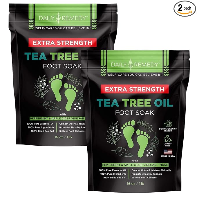 EXTRA STRENGTH Tea Tree Oil Foot Soak with Epsom Salt - Made in USA - for Toenails, Athlete's Foot, Itchy Feet, Stubborn Smelly Odor, Pedicure, Foot Calluses & Soothes Sore Tired Achy Feet-2 Pack