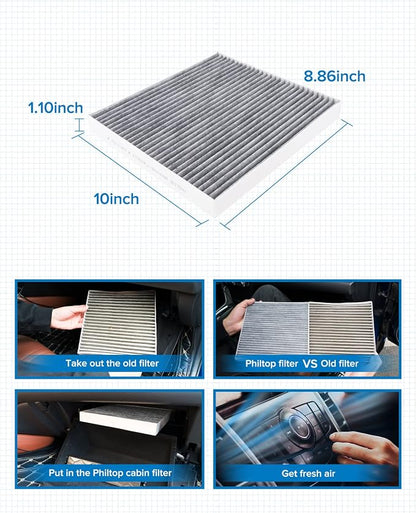 PHILTOP HEPA Cabin Air Filter w/Activated Carbon, Compatible with CF12159 Kia Optima 2016-2020, Hyundai Sonata 2016-2019, Genesis G70 2024, Carbon Filter Up Dust Pollen Odor
