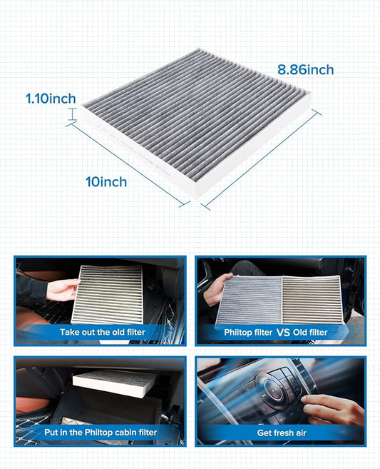 PHILTOP HEPA Cabin Air Filter w/Activated Carbon, Compatible with CF12159 Kia Optima 2016-2020, Hyundai Sonata 2016-2019, Genesis G70 2024, Carbon Filter Up Dust Pollen Odor