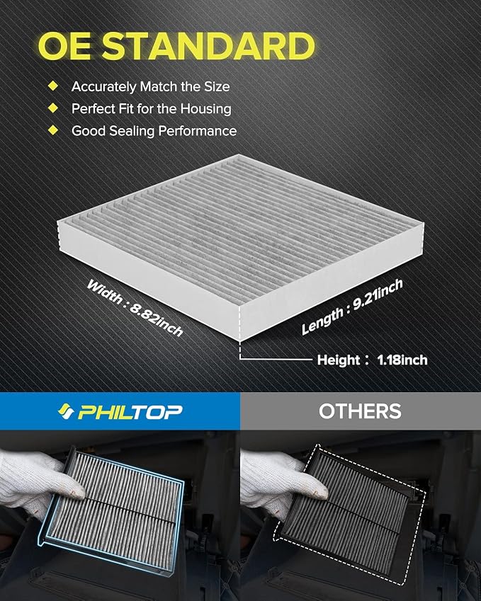 PHILTOP HEPA Cabin Air Filter w/Activated Carbon, Compatible with CF10134 Honda Civic, CR-V, Accord, Pilot, Odyssey, Passport, Ridgeline, Accord Crosstour, Crosstour, Acura MDX, RDX, TLX, TL, TSX, ILX