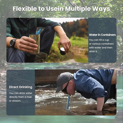 Portable Water Filter Straw Survival, Essential Camping & Hiking Gear, Water Purification Straw for Travel, Biking and Emergency Preparedness