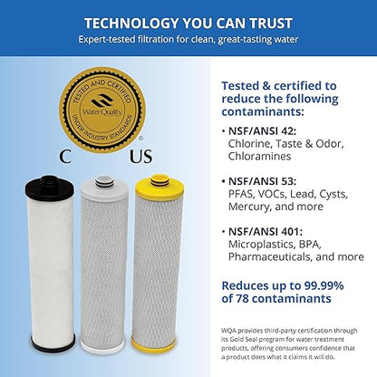 Aquasana 3 Stage Max Flow Replacement Filters | WQA Certified to NSF Standards | Claryum Under Sink Water Filter | Reduces Up to 99.99% of PFAS, Microplastics, Lead & Chlorine | AQ-5300+R | AQ-C3M-R