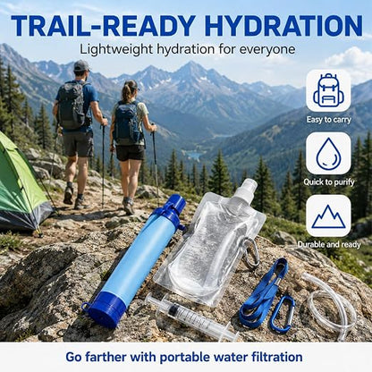 Water Filters Straws, Filtration Portable Gear, Supply for Drinking Hiking Camping Team Family Outing (Set)