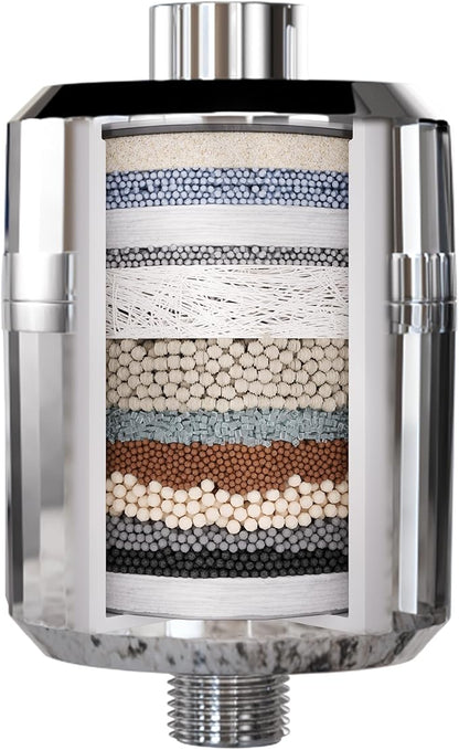 EVERGLOW High-Output Shower Filter, Reduces Chlorine, Dry Skin, Dandruff, Eczema, Heavy Metals and Vitamin C Infused for Dandruff and Softens Hard Water, 4.7”, Chrome