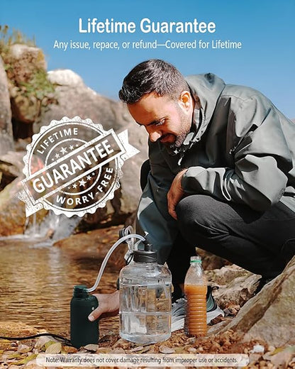 BKLES Camping Water Filter – Water Filtration System Survival with 0.01 Micron, 6-Stage Portable Water Filter, Electric Emergency Water Purifier with SOS Light for Hiking, Travel, Backpacking – Green